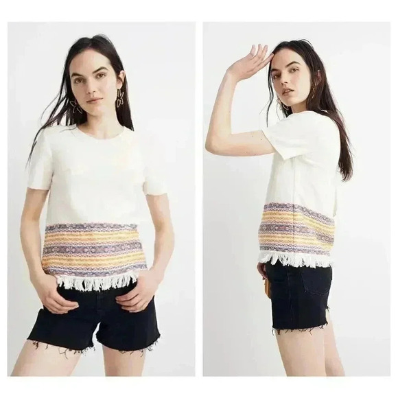 Madewell Fringed Jacquard Sweater Tee Size Medium - Picture 1 of 8